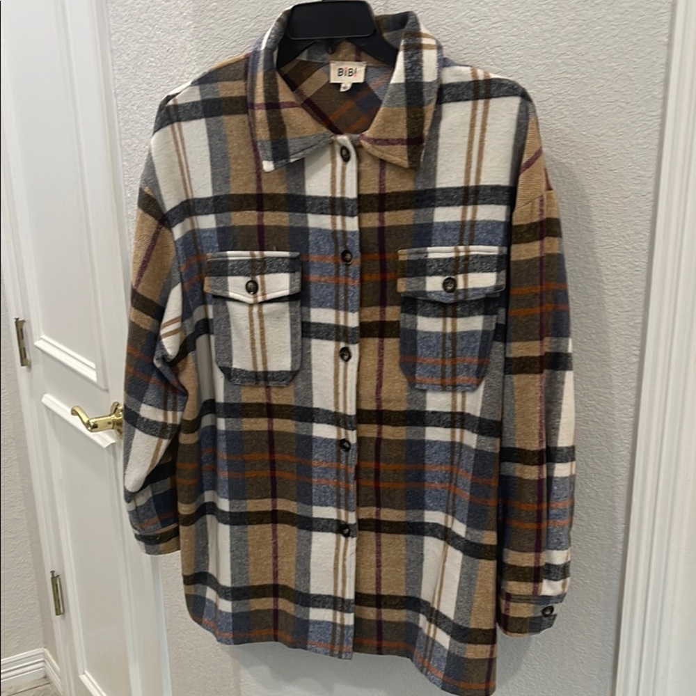BiBi Brown and Blue Plaid Jacket Casual Flannel Style